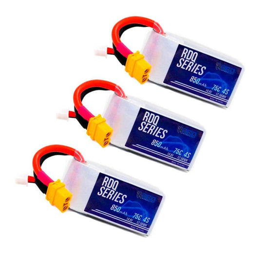 3 PACK of RDQ Series 14.8V 4S 850mAh 75C LiPo Micro Battery - XT30 or XT60