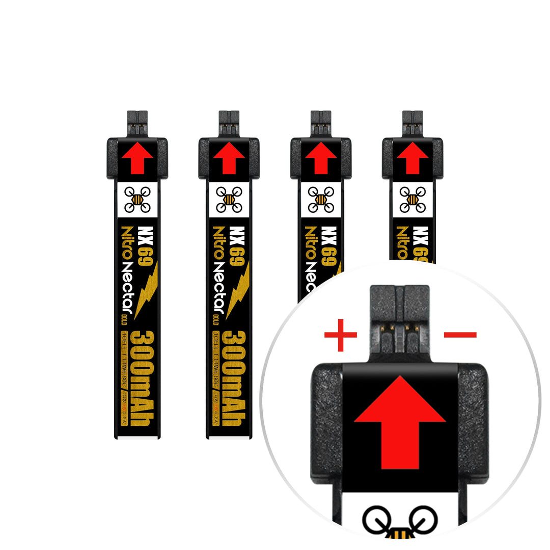 NewBeeDrone Nitro Nectar NX69 300mAh 1S 80C HV LiPo Battery 4xBatteries