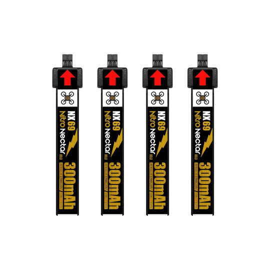 NewBeeDrone Nitro Nectar NX69 300mAh 1S 80C HV LiPo Battery 4xBatteries